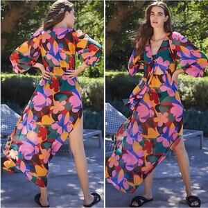 Beach Riot Multicolor Floral Sheer Swim Coverup - Pink, Orange, Green, Blue